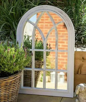 ExLarge Rustic White Window Style Arch Wall Mirror Garden Vintage Outdoor62x92cm • £47.49