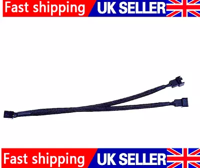 1 To 2 Way Y-Splitter Sleeved 4-Pin PWM Connector Fan Extension Adapter Cable • £3.99
