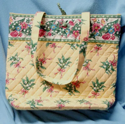 VERA BRADLEY Hampton Hope Yellow Pink Ribbon Floral Tote Bag Purse RETIRED NWOT • $39.99