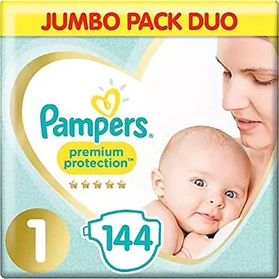 Pampers Premium Protection Size 1 72x2 Nappies 2-5kg Jumbo Pack Total 144 • £29.99