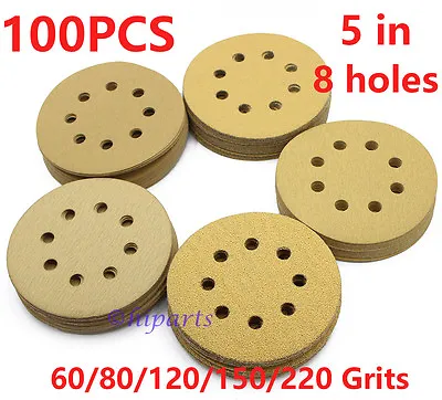 $18.99 • Buy 5 Inch 8 Hole 60-220 Grit Sanding Discs Orbital Sander Paper Hook And Loop Pads