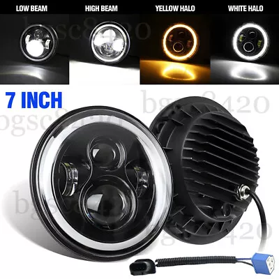 Pair 7  Inch Round LED Headlights Halo Angle Eyes Fit Jeep Wrangler JK TJ CJ LJ • $34.99