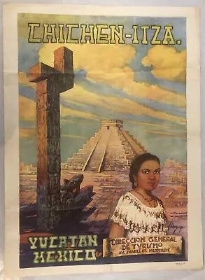 S. Turanzas Del Valle Woman Chichen Itzá Mexico Lithograph Travel Poster C. 1952 • $60