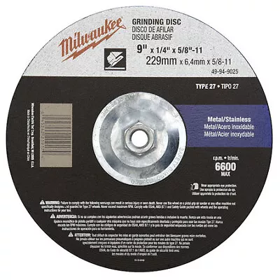 Milwaukee Tool 49-94-9025 9  X 1/4  X 5/8-11  Grinding Wheel (Type 27) • $7.15