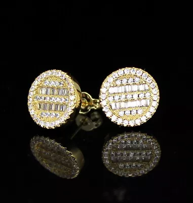 Iced Round Studs 14k Gold Plated Micro Pave Cz Push Back Earrings High Quality • $11.99