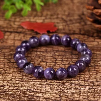 Natural Amethyst Stone Beaded Bracelet Purple Crystal Gemstone Stretch Bracelet • $11.90