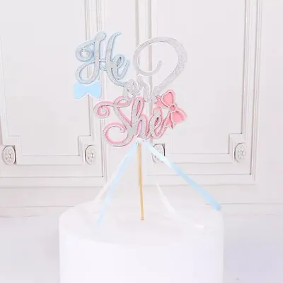 He Or She Cake Topper Set Baby Shower Gender Reveal Party Decor  • £4.39