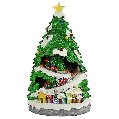 Christmas Village Scene Musical Tree Snow LED Moving Trains Ornament 39cm • £59.99