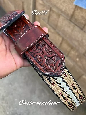 Leather Belt Cowboy Western Cinto Ranchero Size 38 Cinturón Vaqueros • $35