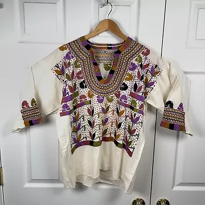 Peasant Boho Mexican Style Embroidered Tunic Top Unbranded Handstiched Est L/XL • $34.95
