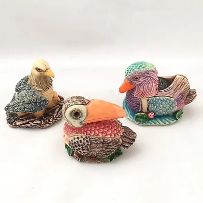 Lot Of 3 Birds Toucan Duck &  Eagle Tai Resin Trinket Pill Ring Holder Box • $59.95