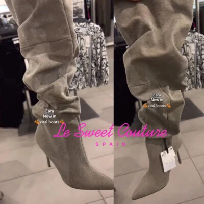 $103 • Buy Zara Woman Nwt Fw23 Denim Over-the-knee Boots Green All Sizes 3015/210