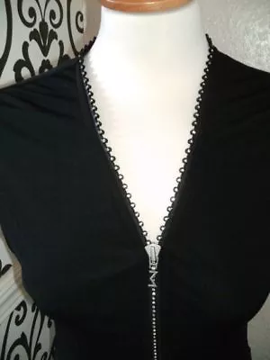 M By Madonna For H&M Jet Black Diamante Zip Front Sexy Dress Size 14 US 10  • £46