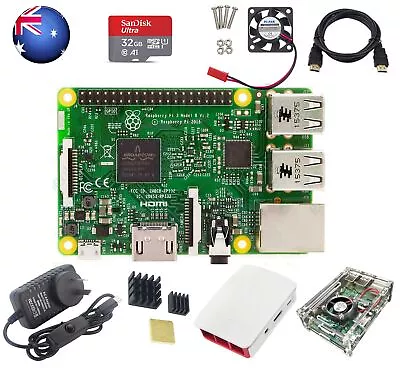 $179.49 • Buy New 8 In 1 Kit Raspberry Pi 3 Model B Module&Two Cases&HDMI&32G SD Card&Heatsink