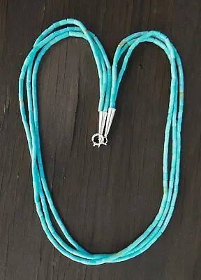 Native American Zuni Turquoise 3 Strand Heishi Choker Necklace Vintage • $75.20