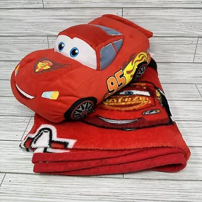 Disney Pixar Cars Lightning McQueen Red Car Plush Pillow Fleece Blanket Lot • $19.99