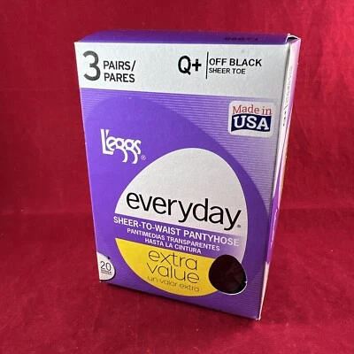 $9.14 • Buy 3 Pairs L’eggs Everyday Off Black Sheer To Waist Pantyhose Q+ Sheer Toe Leggs