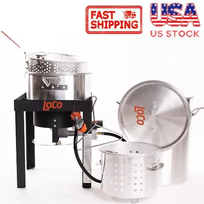 30Qt Propane Boil Outdoor Aluminum Fish Deep Fryer Cooker & Steam Kit Durable US • $97