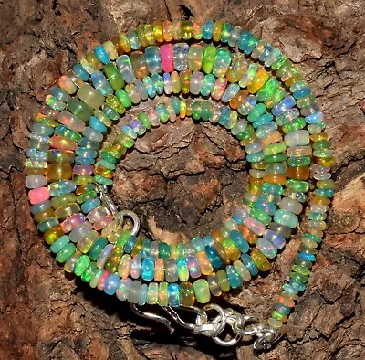 16 Natural Ethiopian Opal Gemstone Beads Necklace 925 Sterling Silver S-0951 • $32.40