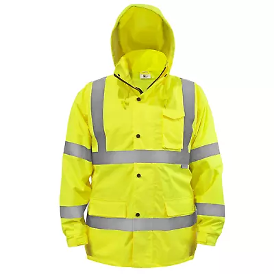  Safety Rain Jacket Reflective Green Hi-Vis Raincoat Rainjacket W Hood S-5XL  • $37