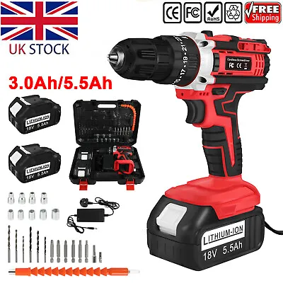 21V Cordless Drill Set Electric Screwdriver Impact Combi Driver Kit / 2 Battery • £18.99