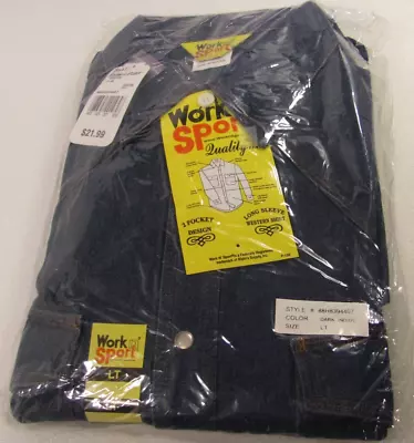 Work N Sport Denim Shirt Mens L Tall Dark Blue Indigo Long Sleeve Pearl Snap New • $21.21