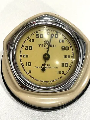 Vintage 1930's Tel-tru Desk Thermometer USA White G-S Germanon Simon Co. • $39.99