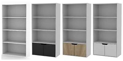 4 Tier Bookcase Cupboard Tall Wide Cabinet Storage Unit Shelving With Door White • £69.95