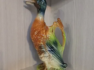 Vintage Ceramic St. Clement Majolica Duck Water Pitcher 12.5” #7492 • $69.95