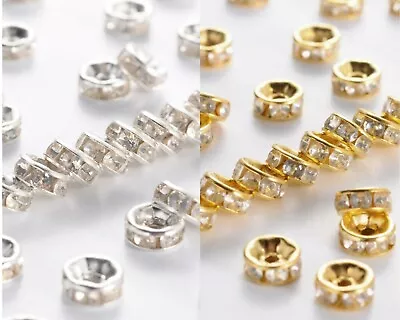 £3.24 • Buy Iron Rhinestone Spacer Beads,Grade B,Rondelle,Straight Edge,Silver/Gold 6mm
