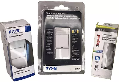 Eaton 3-Way Paddle Switch/ Slide Dimmer + Triple Rocker Paddle + Legrand Paddle • $18.05