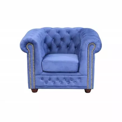 Classic Chesterfield York Armchair Furniture Blue Sofa Upholstery Fabric+Wood • £1088.07