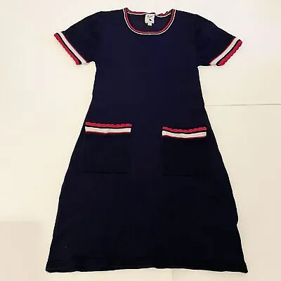 Yumi Knitwear Blue Short Sleeve Tunic Style Knee Length Dress Sailor Size Small • £14.24