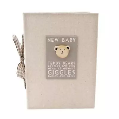 East Of India Linen New Baby Photo Album Boxed Shabby Chic Wood Teddy • £12.99