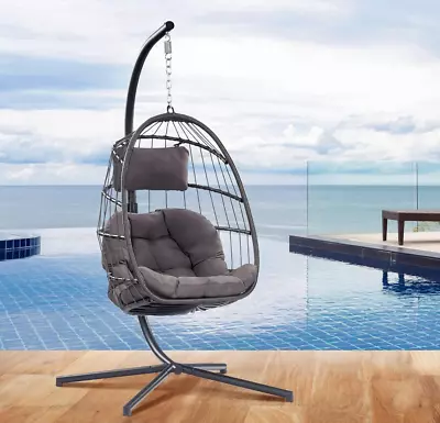 Egg Chair With Stand - Patio Rattan Wicker Hanging Swing Hammock Chair For Home • $229.99