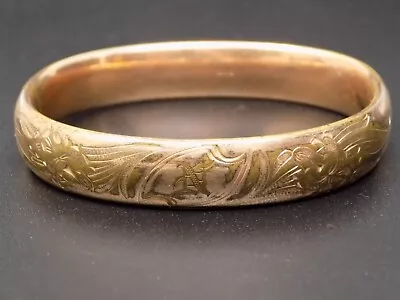 Vintage DIX Rose Gold Filled Hinged Bangle W/ Floral Pattern & Mono N • $67.99