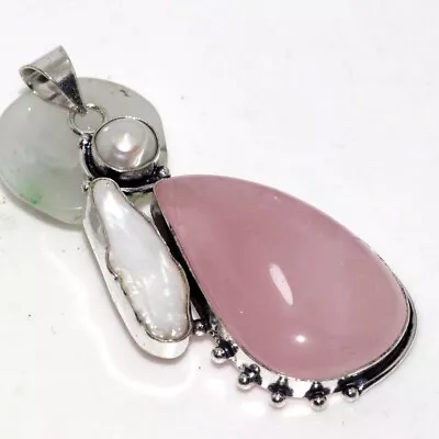 Rose Quartz Biwa Pearl 925 Silver Plated Long Pendant 2.5  Women Jewelry GW • $3.99