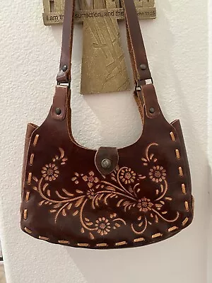 Vintage Hand Tooled Leather Women's Tote Bag Shoulder Bag • $38