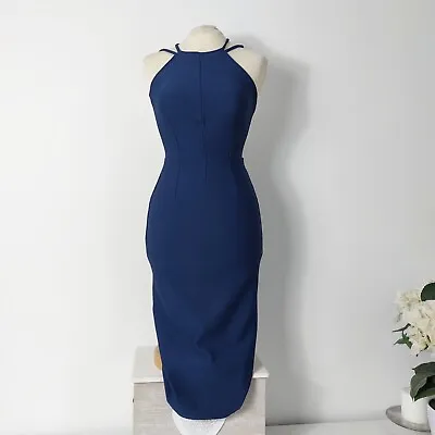 Oh My Love Size XS Navy Blue Open Back Bodycon Midi Dress • £10