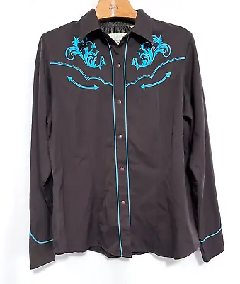 Vintage Roper Flower Embroidered Pearl Snap Shirt Womens Size XL Brown Teal EUC • $45