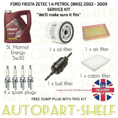 Ford Fiesta 1.4 Zetec 02-09 Full Service Kit (mk6) Petrol Oil Air Fuel & Cabin • £68.99