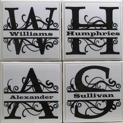 Personalized Natural Stone Ceramic Tile Drink Coasters - Set Of 4 - Monogram 9 F • $27.50