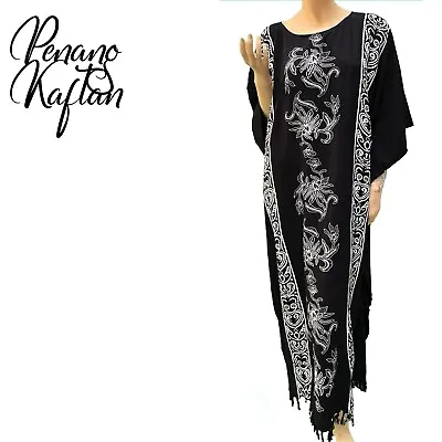 PENANG Long Kaftan Abaya Dress Ladies Oriental Hand Painted Cool 2017 Floral New • £18.98