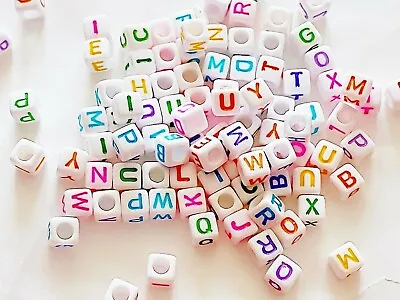 500pcs 6mm Cube White + Colorful Mixed Letters / Alphabets Acrylic Beads  • £5.29