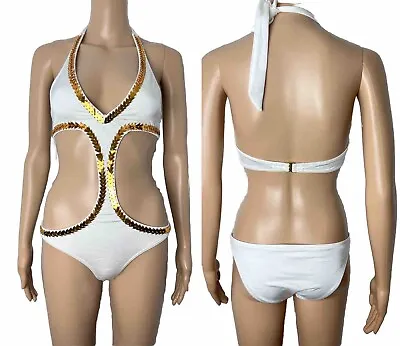 Victoria's Secret White Gold Embellished Monokini One-Piece Swimsuit Size Small • $35