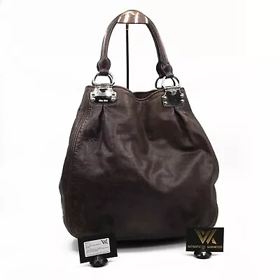$358.95 • Buy Miu Vitello Lux XL Marble Brown Luxury Leather Shopper Tote Bag Np