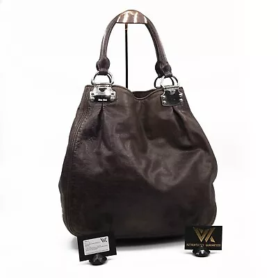 Miu Vitello Lux XL Marble Brown Luxury Leather Shopper Tote Bag Np • $356.84