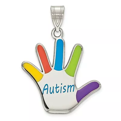 Multi Color Autism Word On Hand Print Charm Pendant In 925 Sterling Silver • £56.04