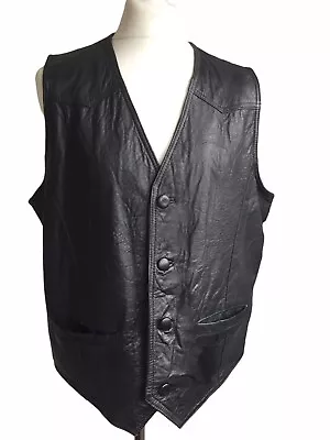 Vintage Textured Real Leather Waistcoat Vest Black Men's XL • £17