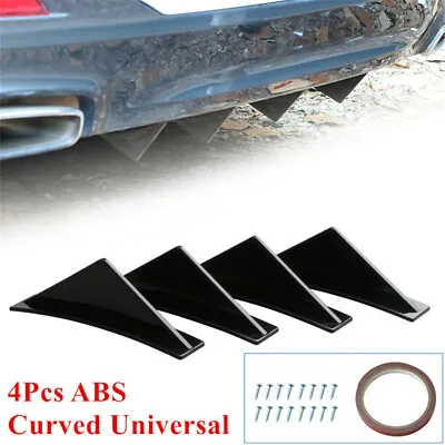 $16.19 • Buy 4 Pcs Car Rear Bumper Spoiler Lip Diffuser Shark Fin Curved Black ABS Universal